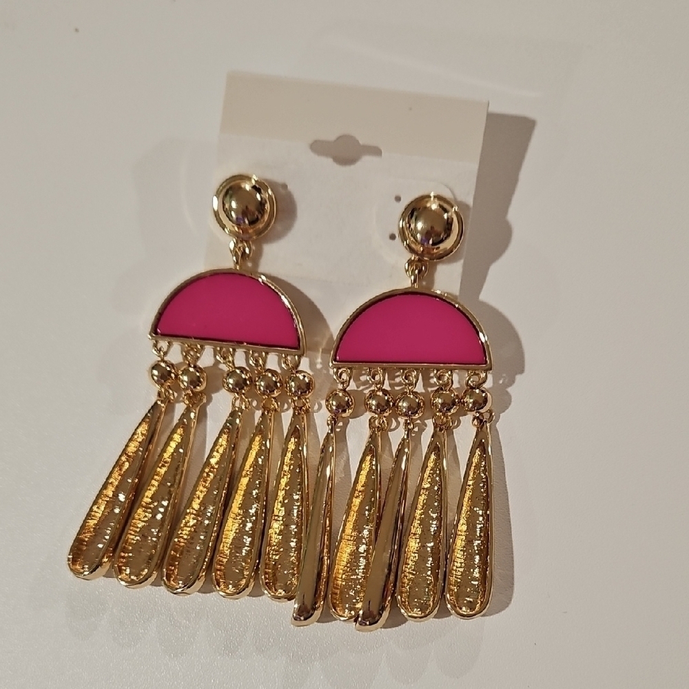 💕TRINA TURK💕 Pink and Gold Cascading Tassel Earrings NWOT